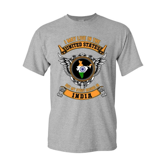 I May Live In United States But My Story Begins In India Native DT Adult T-Shirt Tee