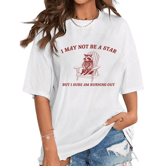 I May Not Be A Star Print Tshirts Vintage Drawing Raccoon Graphic Tees Raccoon Lover Casual Tops Short Sleeve Cotton Shirts for Daily Outfits White,S