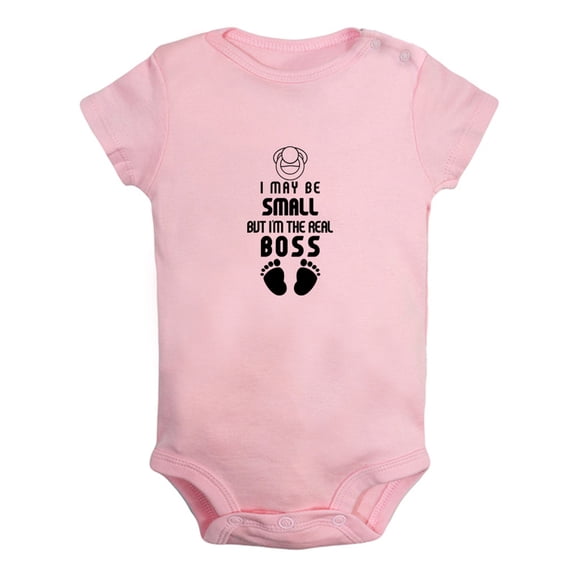 I May Be Small But I'm the Real Boss Funny Rompers For Babies, Newborn Baby Unisex Bodysuits, Infant Jumpsuits, Toddler 0-12 Months Kids One-Piece Oufits (Pink, 0-6 Months)