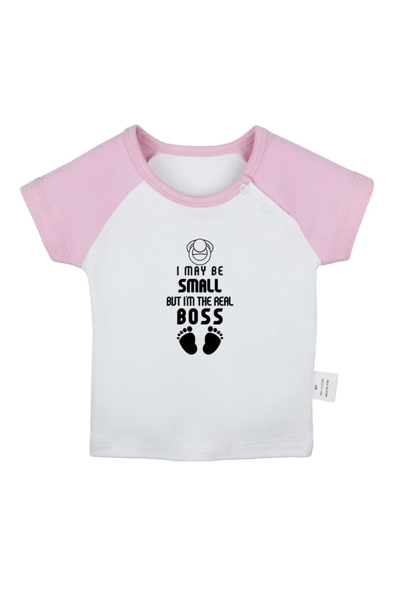 I May Be Small But I'm the Real Boss Funny T shirt For Baby, Newborn Babies T-shirts, Infant Tops, 0-24M Kids Graphic Tees Clothing (Short Pink Raglan T-shirt, 18-24 Months)