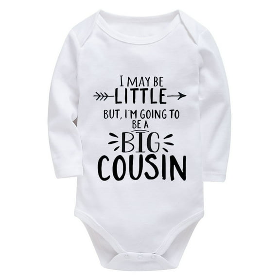 I Maybe Little But I'm Going To Be A Big Cousin Onesie Neutral Long Sleeve Bringing Baby Home Outfit Girl Newborn White Baby