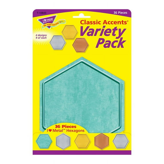 I ♥ Metal Hexagons Classic Accents Var. Pack, 36 ct | Bundle of 10 Packs
