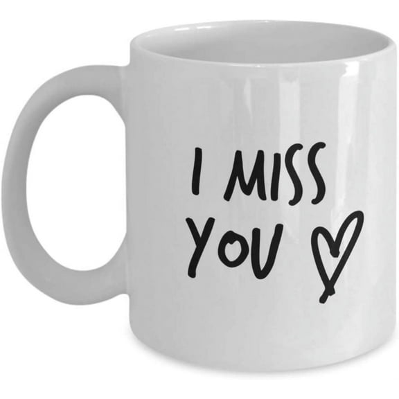 I Miss You 11oz Coffee or Tea Mug White with simple handwritten style design with cute Love Heart