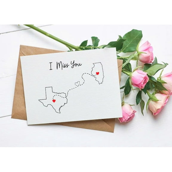 I Miss You Card Heartfelt Long-Distance Greeting Card with Map Design Perfect for Connecting Loved Ones Includes Envelope