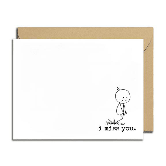 I Miss You Greeting Card Cute Illustrated Design with Envelope Included Thoughtful Blank Card for Friends, Family, or Loved Ones