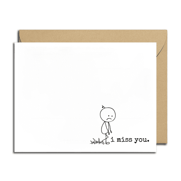 I Miss You Greeting Card Cute Stick Figure Design Envelope Included, Blank Inside Perfect for Sharing Feelings and Sending Support