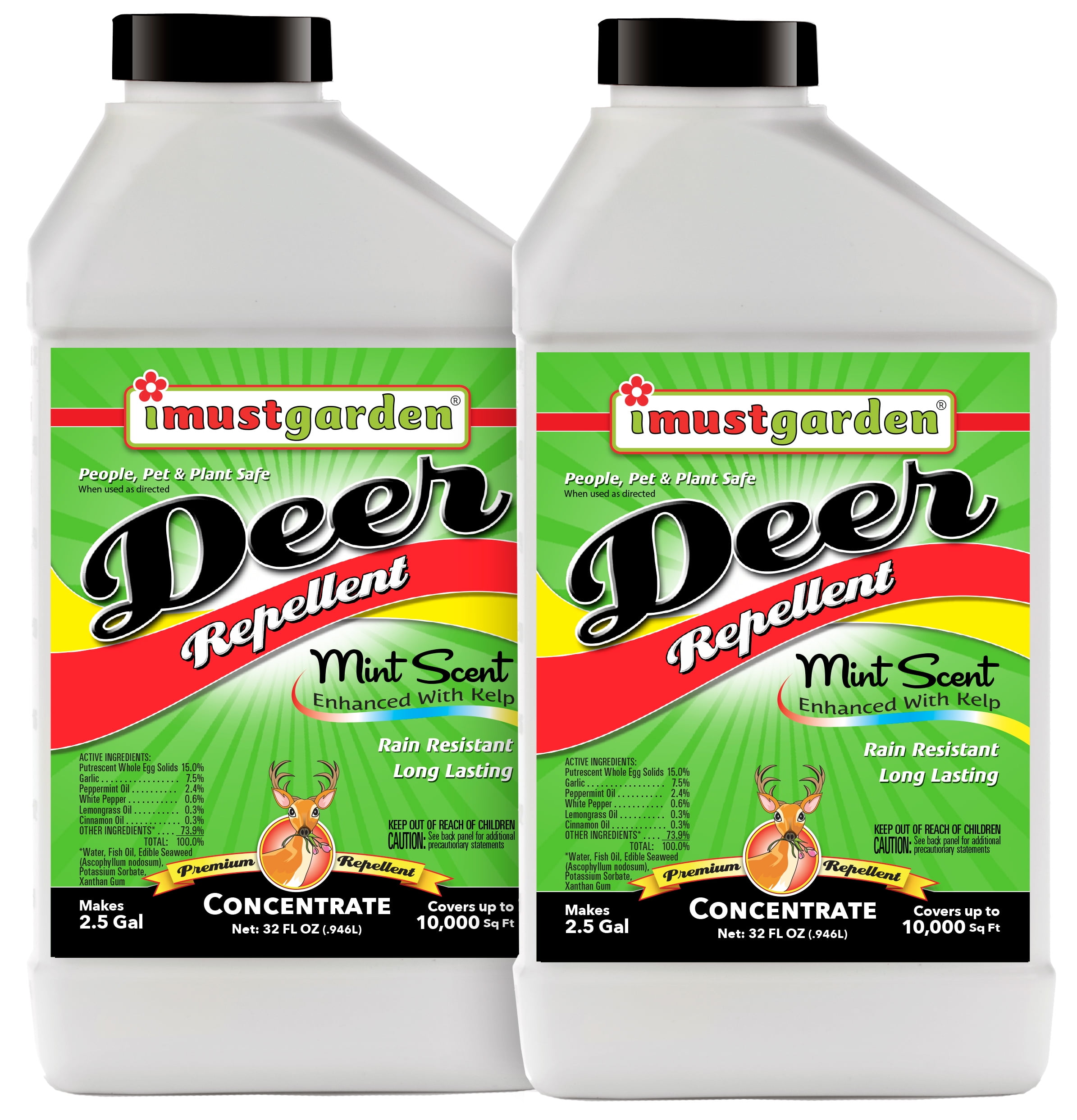 I Must Garden Deer Repellent Concentrate [2 Pack] - Natural Mint Scent - Two 32oz Bottles