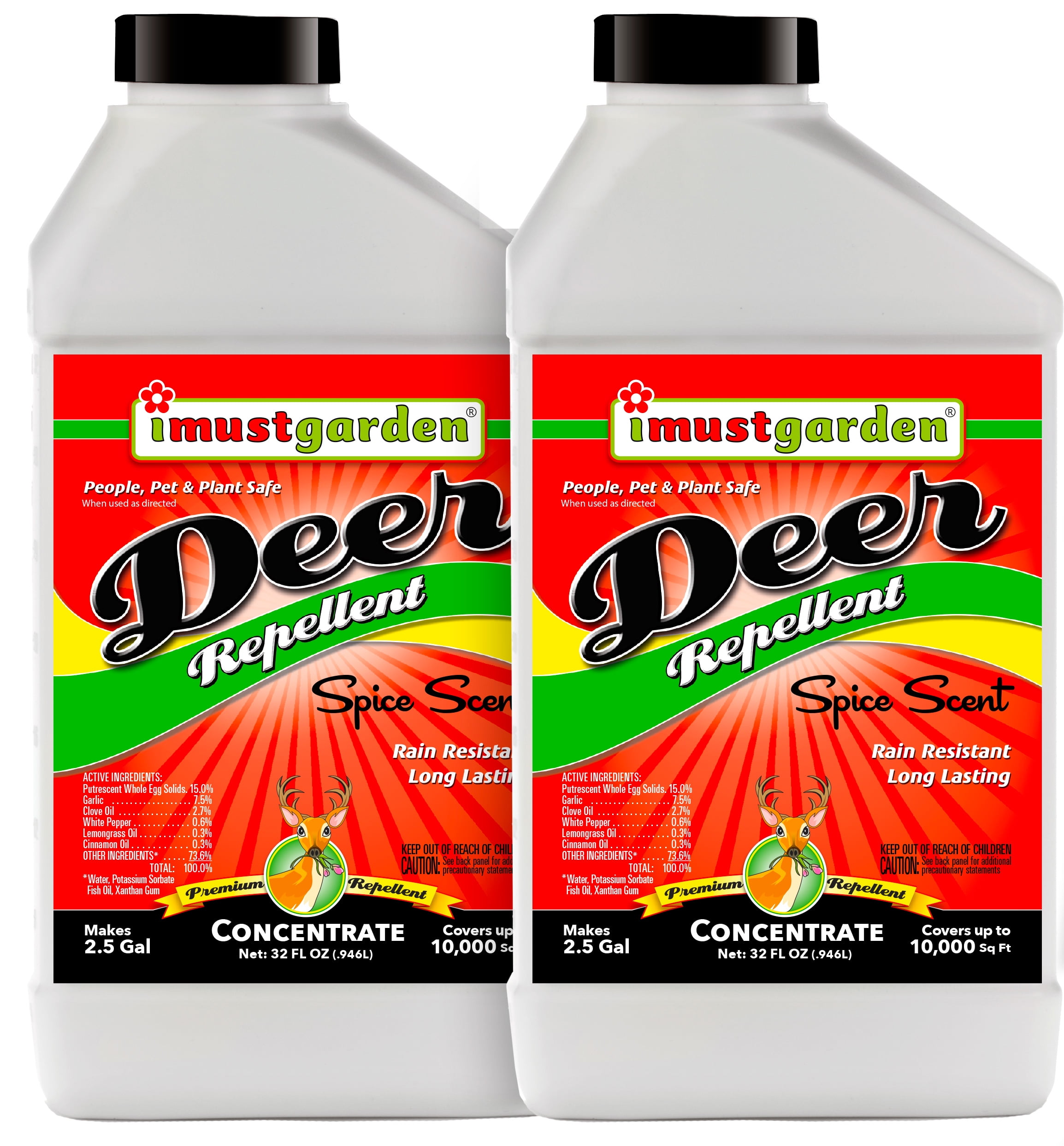 I Must Garden Deer Repellent Concentrate [2 Pack] - Natural Spice Scent - Two 32oz Bottles