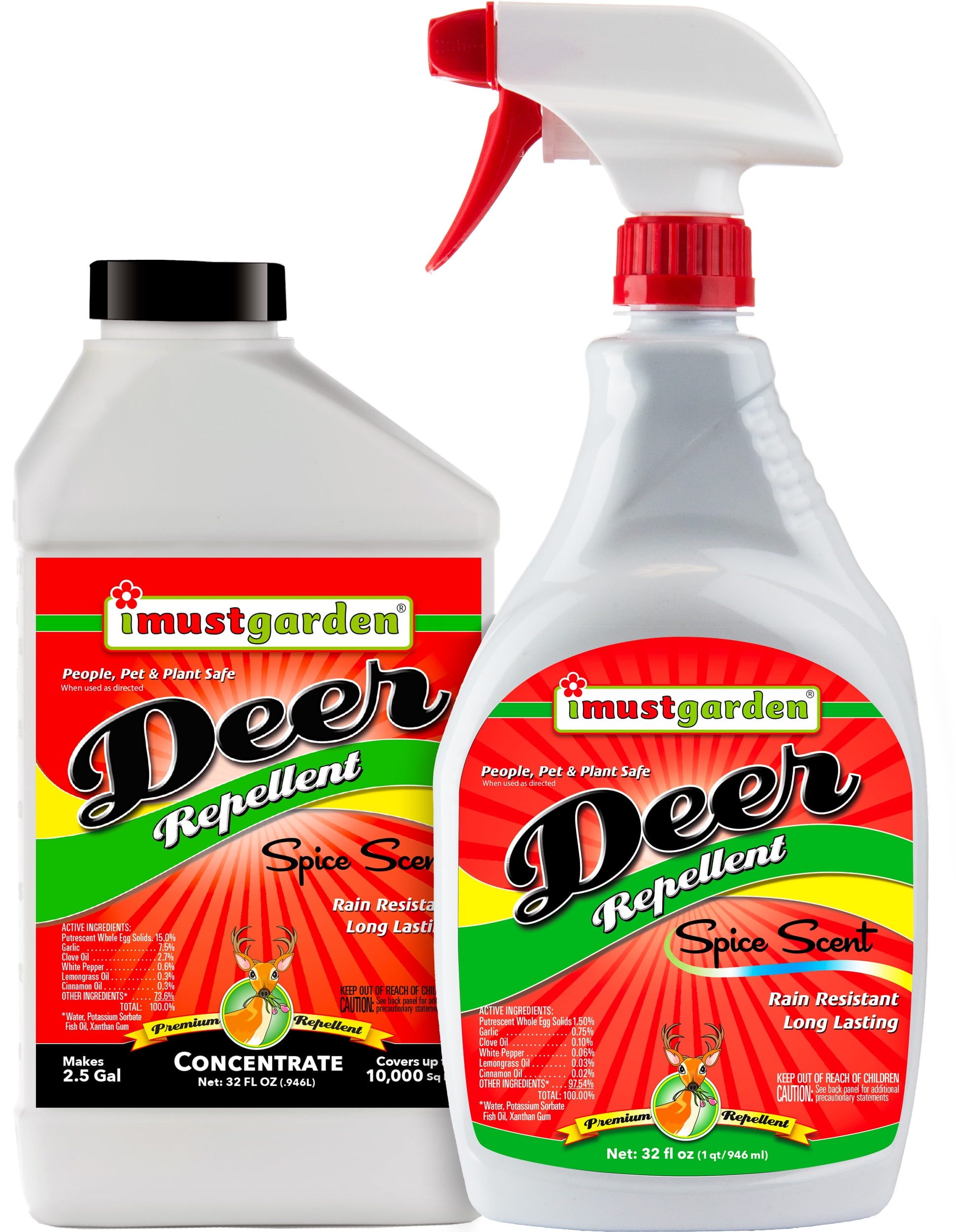 I Must Garden Deer Repellent Special [32oz Concentrate + 32oz Ready-to-Use Spray] - Natural Spice Scent
