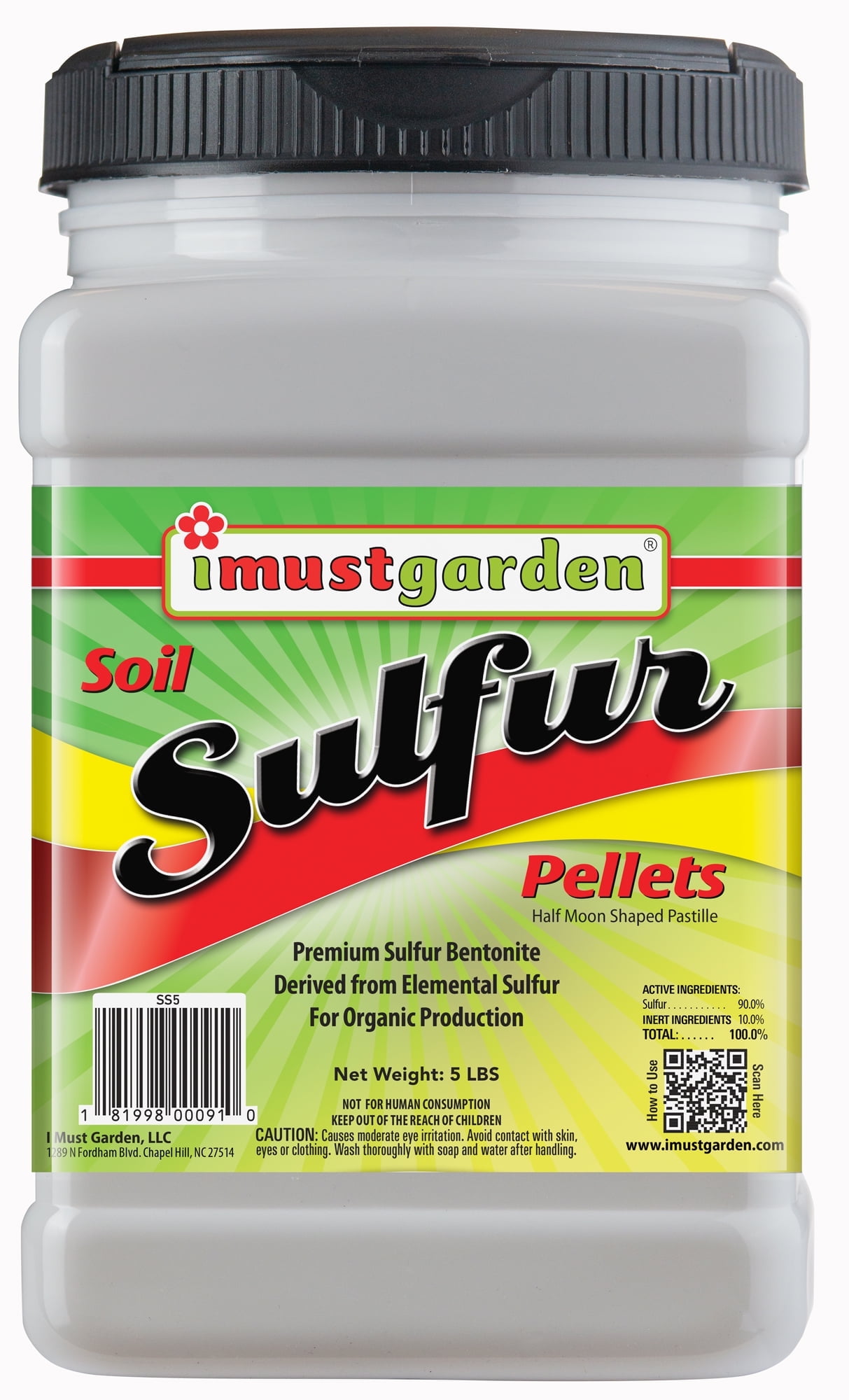 I Must Garden Soil Sulfur Pellets: Organic Soil Acidifier | Naturally Promotes Lush Growth - 5lb Shaker Jar