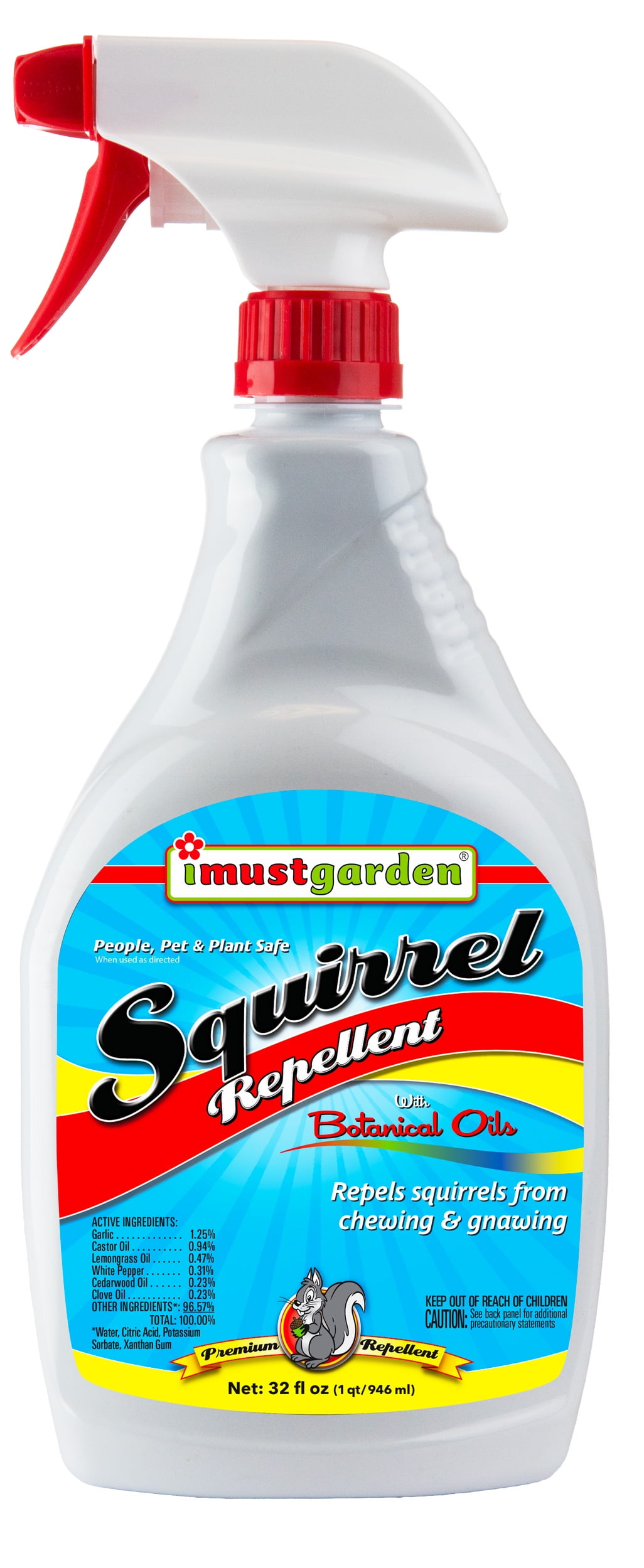 I Must Garden Squirrel Repellent - Protects Vehicles, Plants, Decking, & Furniture – Works on Chipmunks – 32oz Ready to Use