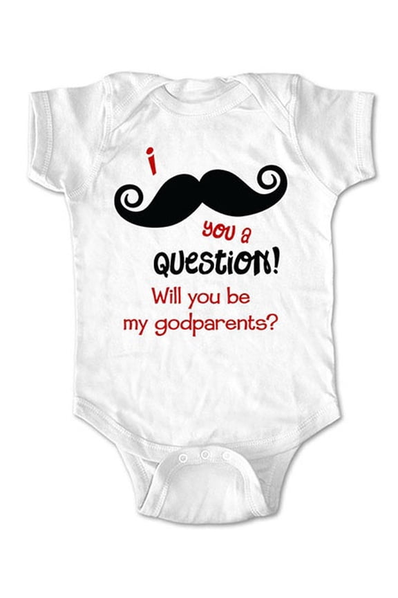 I Mustache you a question!  Will you be my Godparents? - wallsparks cute & funny Brand - baby one piece bodysuit - Great baby shower gift!