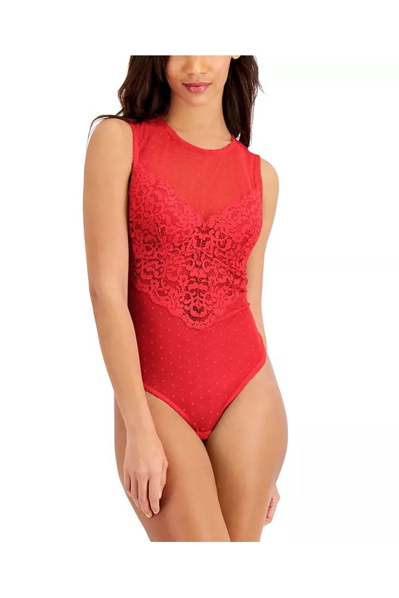 I.N.C. INTERNATIONAL CONCEPTS Cupped Swiss Dot Lingerie Thong Bodysuit Red Large