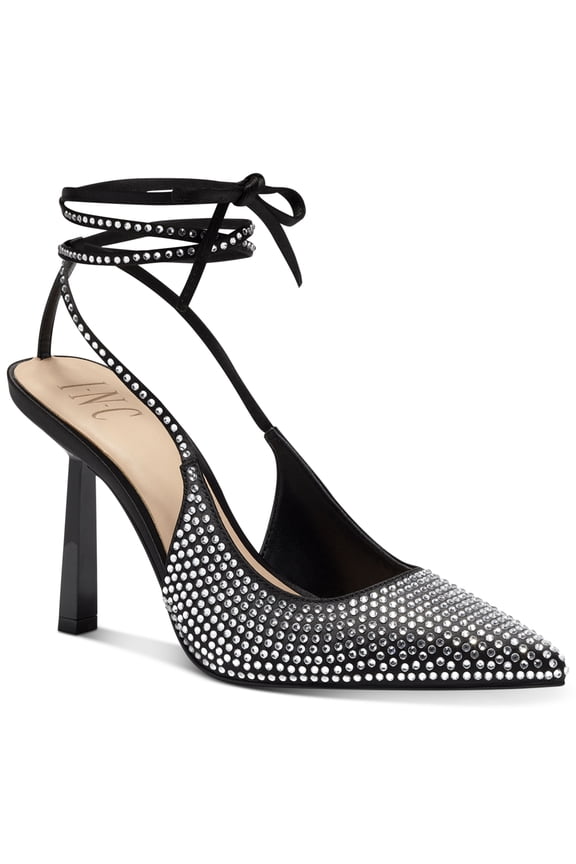 I.N.C. International Concepts Ankle-Tie Pointed Pumps Black Bling 7M