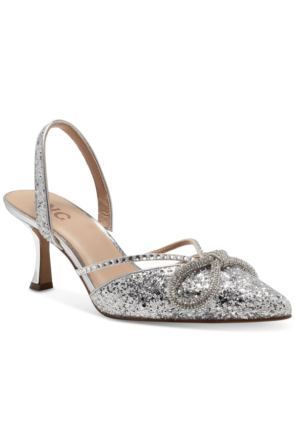 I.N.C. International Concepts Gerley Bow Mid-Heel Pumps Silver Glitter 9.5M