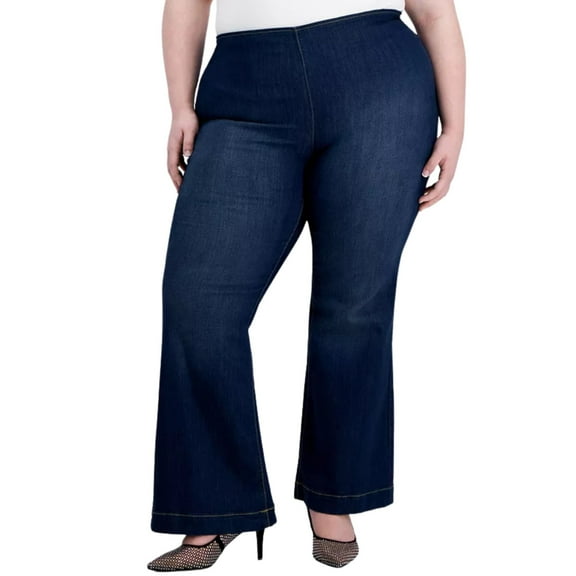 I.N.C. International Concepts Plus Size Pull-On Flare-Leg Denim Jeans – Dark Indigo, Size 14W