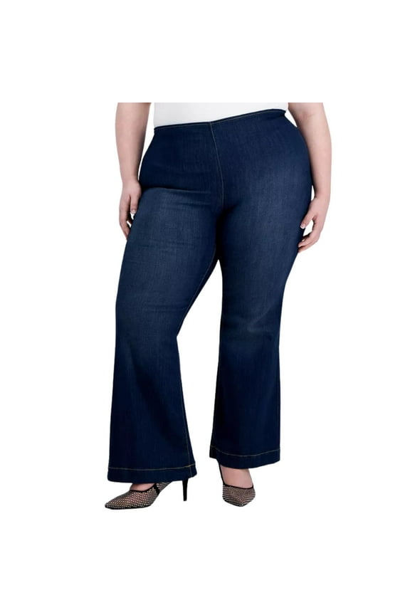 I.N.C. International Concepts Plus Size Pull-On Flare-Leg Denim Jeans  Dark Indigo, Size 14W