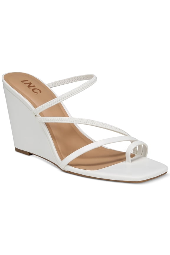 I.N.C. International Concepts Toe-Ring Wedge Sandals Eiana for Women, White Smooth, Size 10.5M