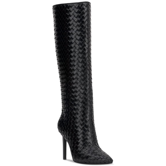 I.N.C. International Concepts Women's Knee High Woven, Pointy Toe, Stiletto High Heel Black, 9M