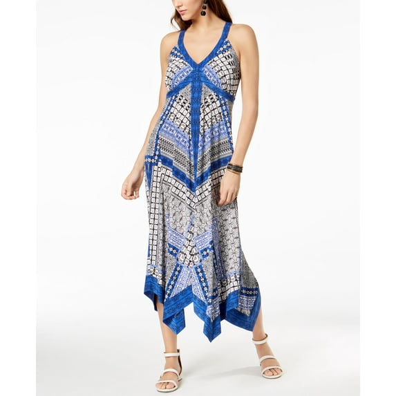 I.N.C. International Concepts Women's Petite Printed Handkerchief-Hem Maxi Dress (Global Patch, PXS)