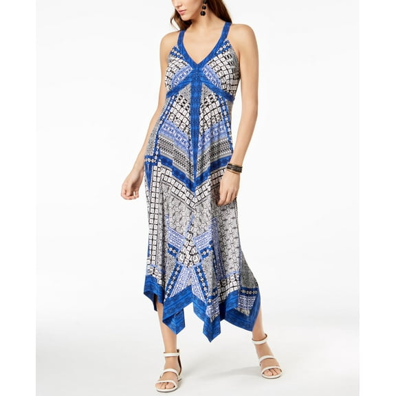 I.N.C. International Concepts Women's Petite Printed Handkerchief-Hem Maxi Dress (Global Patch, PXS)