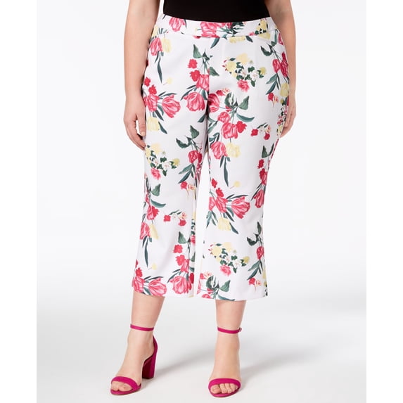 I.N.C. International Concepts Women's Plus Size Printed Cropped Pants (White Tulip Bundle, 24W)