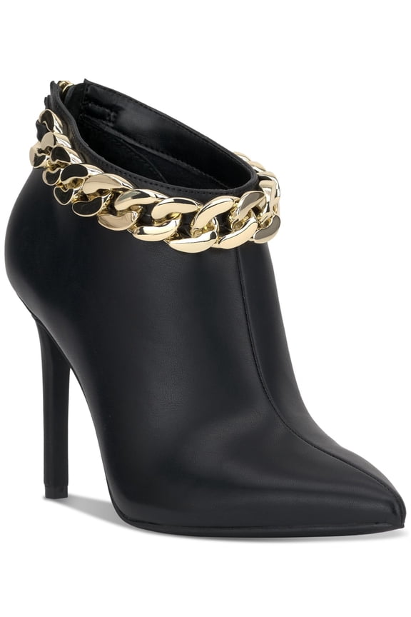I.N.C. International Concepts Women's Raheyah Chain Booties, Black Smooth, Size 6.5M