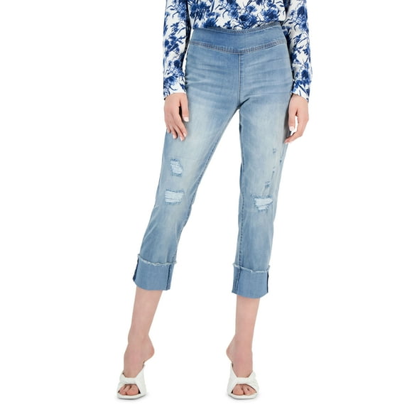 I.N.C. International Concepts Womens Mid Rise Straight-Leg Pull-On Jeans Light Indigo 16