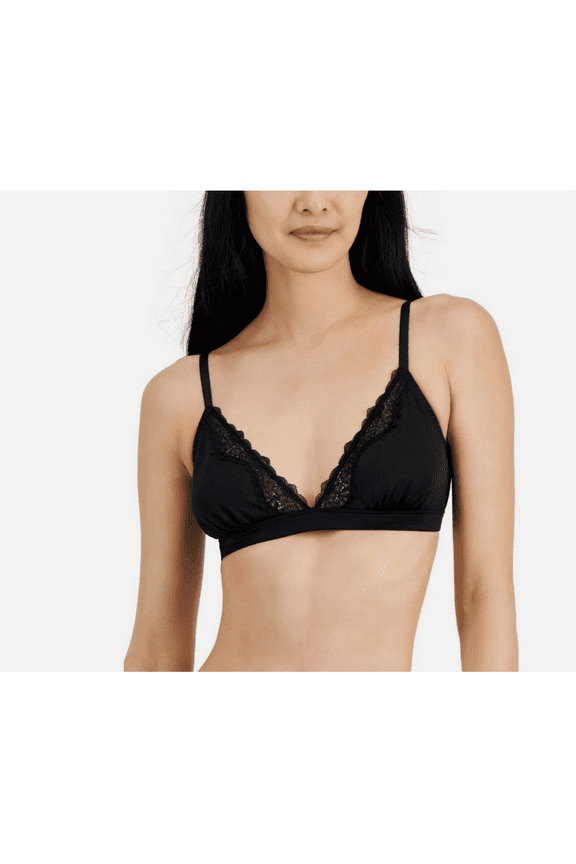 I.N.C. International Concepts Womens Satin Micro Bralette Deep Black L