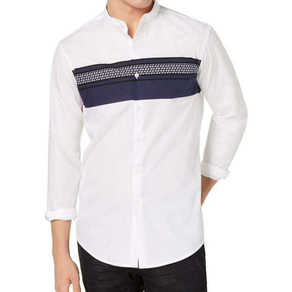 I.N.C Mens Band Collar Button Up Shirt, White, XXX-Large