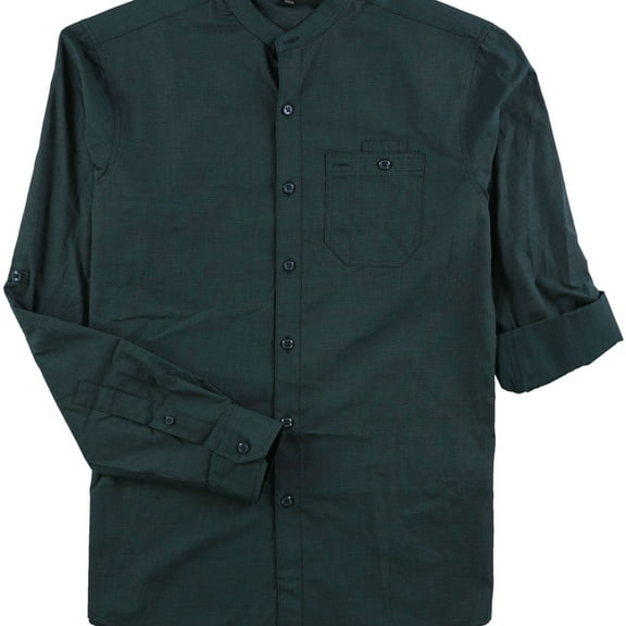 I.N.C Mens Band-Collar Utility Button Up Shirt, Blue, XX-Large