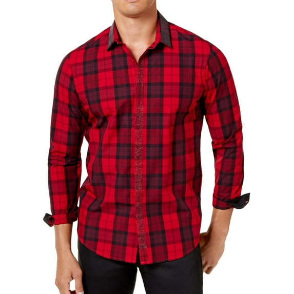 I.N.C Mens Beaded Button Up Shirt, Red, Large