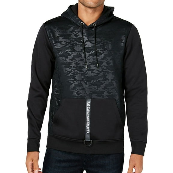 I.N.C Mens Camo Hoodie Sweatshirt, Black, Large