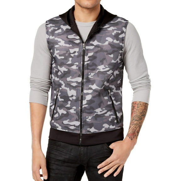 I.N.C Mens Camo Outerwear Vest, Grey, Large