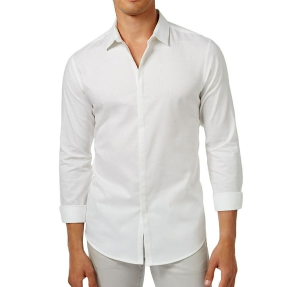 I-N-C Mens Campbell LS Button Up Shirt, White, XX-Large