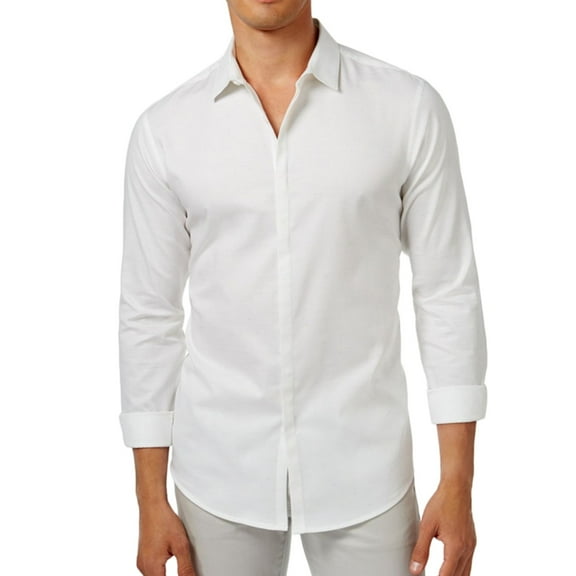 I-N-C Mens Campbell LS Button Up Shirt, White, XX-Large