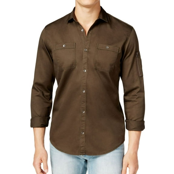 I.N.C Mens Claudius LS Button Up Shirt, Brown, Large