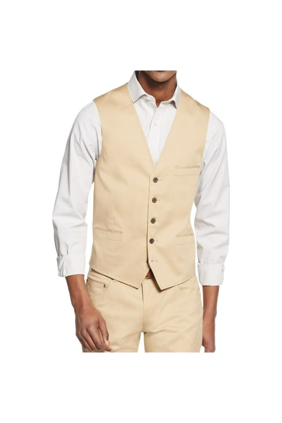 I.N.C Mens Collins Slim-Fit Five Button Vest, Beige, X-Large