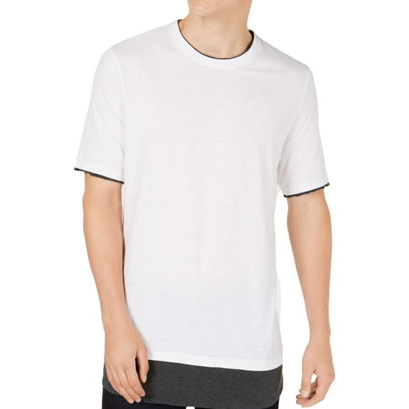 I.N.C Mens Colorblocked Basic T-Shirt, White, X-Small