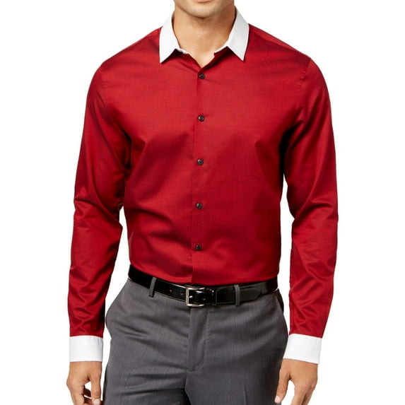 I.N.C Mens Contrast Collar Button Up Shirt, Red, XX-Large