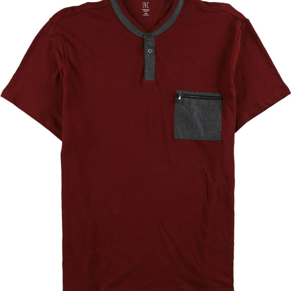 I.N.C Mens Contrast Pocket Henley Shirt, Red, Large