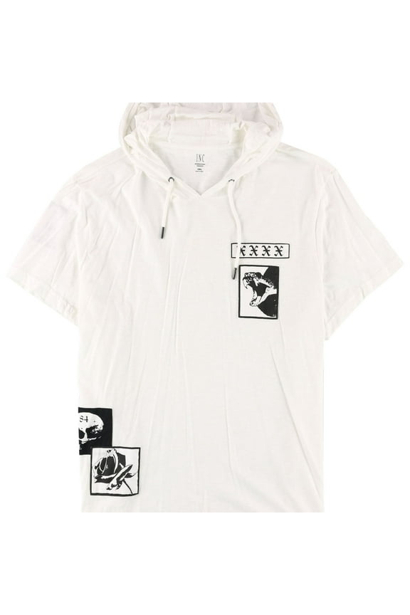 I.N.C Mens Cotton Hooded Graphic T-Shirt, White, XX-Large