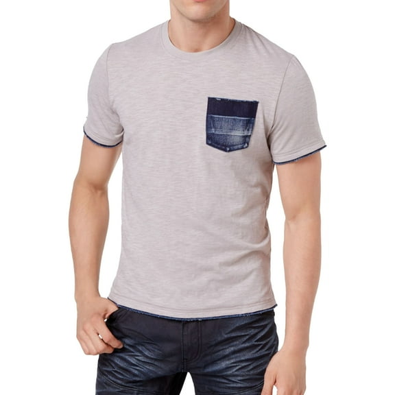 I.N.C Mens Denim Pocket Basic T-Shirt, Beige, XX-Large