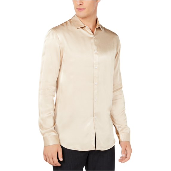 I-N-C Mens Eddie Button Up Shirt, Beige, Large