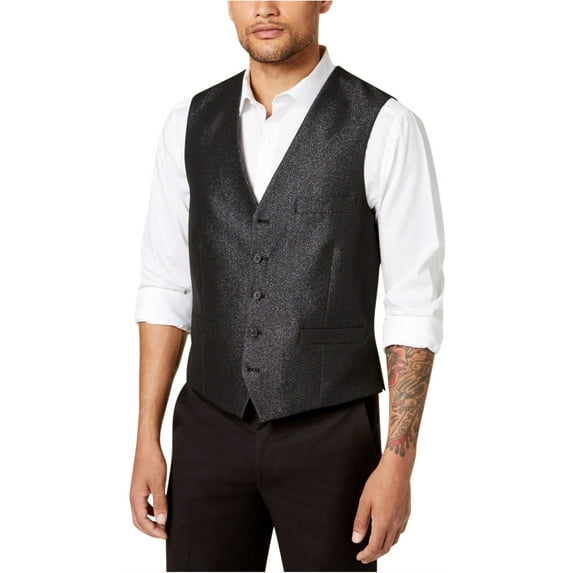 I.N.C Mens Embellished Five Button Vest, Black, Large