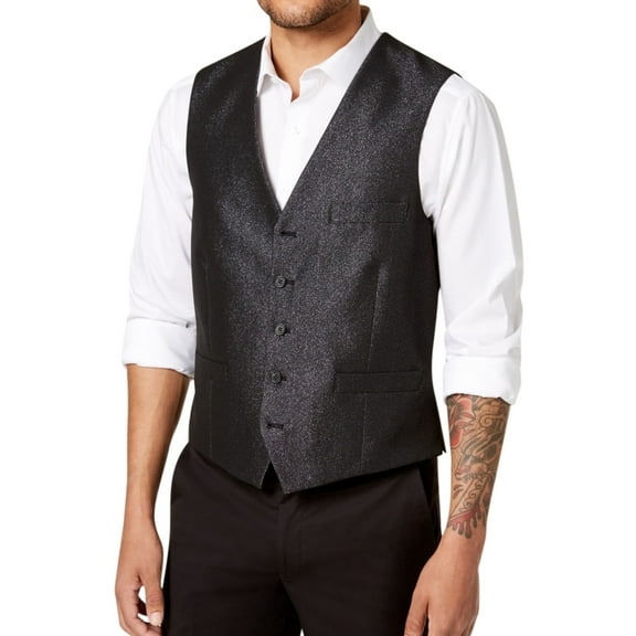 I.N.C Mens Embellished Five Button Vest, Black, Medium