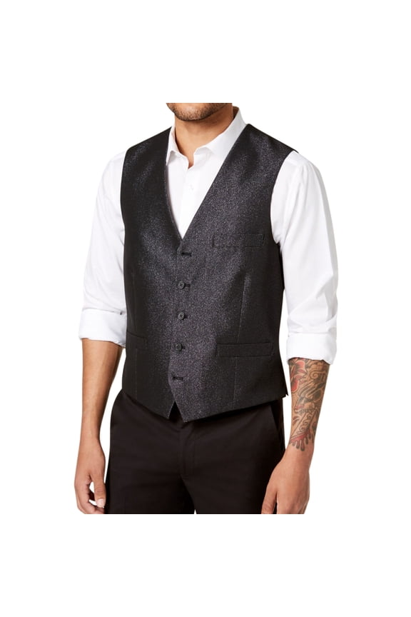 I.N.C Mens Embellished Five Button Vest, Black, X-Large