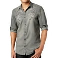 thumbnail image 1 of I.N.C Mens Embroidered Bengal Tiger Button Up Shirt, Grey, Large, 1 of 3