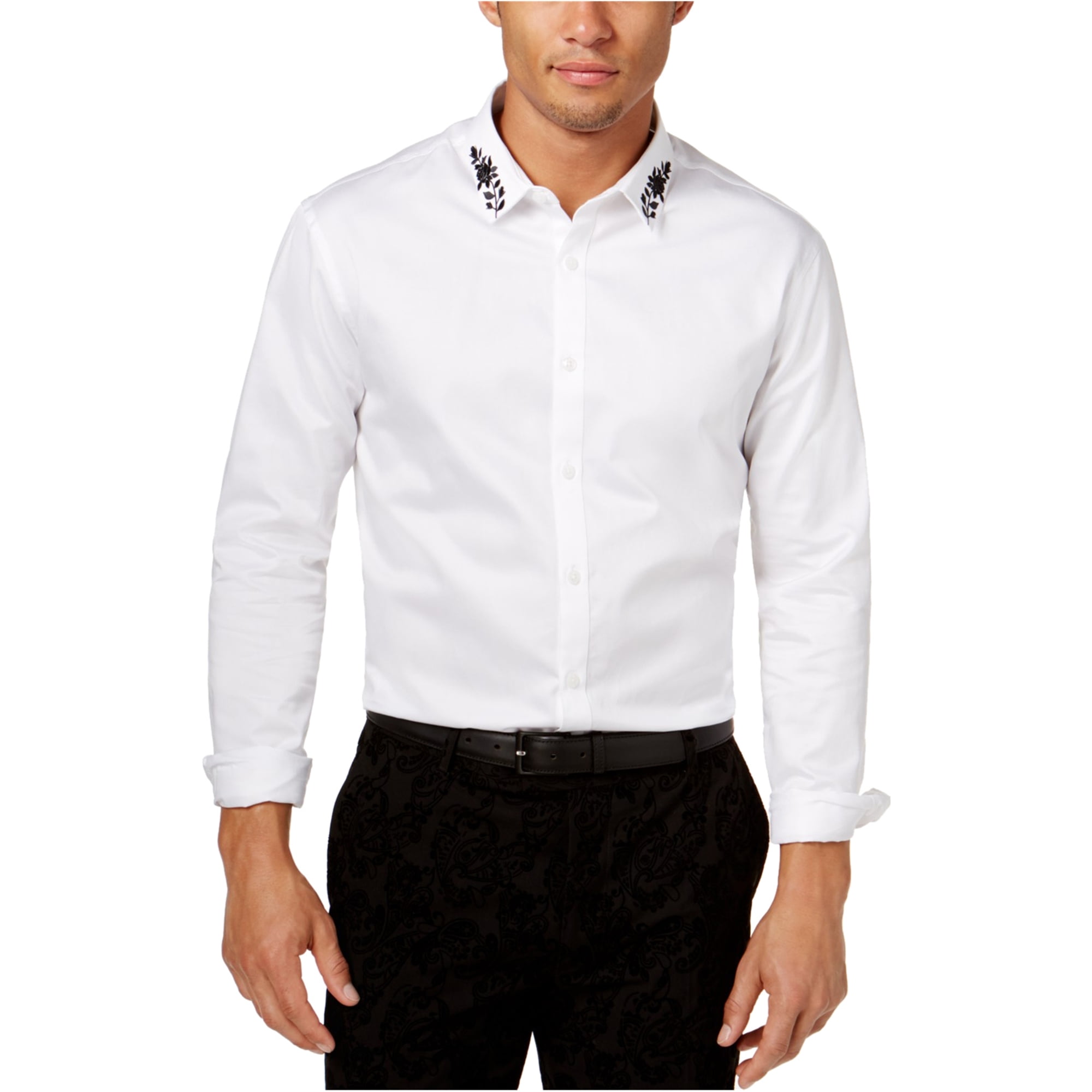 INC Mens Embroidered Button Up Shirt, White, XXLarge