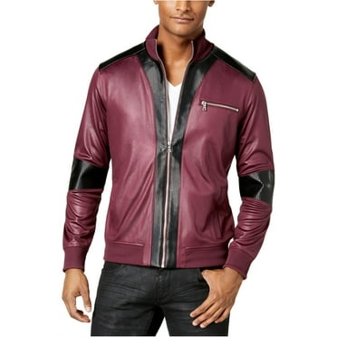 I.N.C Mens Faux Leather Trim Jacket, Red, X-Large